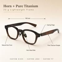 Lunettes optiques en corne de buffle naturelle, branches en titane pur, monture carrée rétro pleine, unisexe, pour usage quotidien