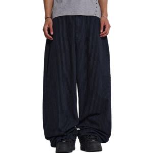 กางเกงยีนส์ทรงหลวมลายทางวินเทจ กางเกงขายาวทรงโอเวอร์ไซส์สำหรับผู้ชาย - Product Image 1