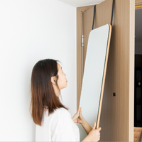 Miroir sur pied pleine longueur, cadre doré champagne à coins arrondis, avec sangle réglable, moderne, pour accrocher à la porte, vente en gros