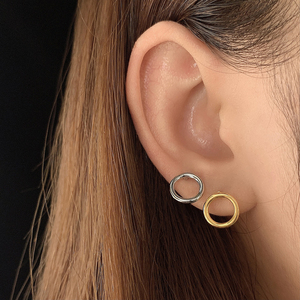 Korean Simple Design 18K Gold Plated Waterproof Hollow Round Stud <b>Earrings</b> for Women - Product Image 2