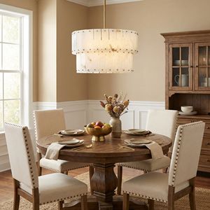 Lustre en albâtre à étages, décoration d'hôtel de luxe, rivet en laiton, luminaire suspendu en forme de tambour, pierre naturelle, lustre en albâtre <span class=keywords><strong>Simone</strong></span> - Product Image 2