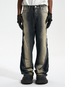 Abbigliamento da strada da <span class=keywords><strong>uomo</strong></span> con etichetta personalizzata Drop Ship Stock <span class=keywords><strong>Jeans</strong></span> svasati in Denim <span class=keywords><strong>grigio</strong></span> impilati - Product Image 2