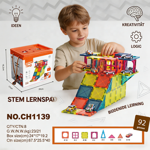 Ensemble de construction de <span class=keywords><strong>garage</strong></span> à voitures magnétiques avec voitures à rétrofriction 7,5 cm, blocs de construction STEM, jouet éducatif DIY pour enfants de 3 ans et plus - Product Image 5