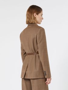 Blazer en laine à carreaux marron pour femme avec ceinture, revers cranté, simple boutonnage, veste de costume de bureau, blazer formel pour le travail - Product Image 2