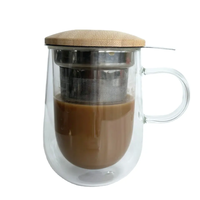 Mug à thé en verre borosilicate 350 ml (12 oz) à double paroi avec infuseur et couvercle pour infusion, idéal pour le bureau, la maison ou comme cadeau