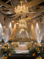 Drapé de plafond personnalisé pour mariage avec design assorti au lustre, décoration de scène pour salle de banquet de mariage et événements