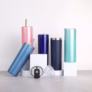 Venta al por mayor en EE. UU. de vasos rectos delgados de acero inoxidable de doble pared de 20oz y 30oz para sublimación con pajita - Product Image 1