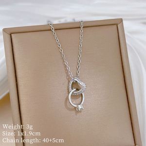 18K Gold Plated Zircon Crystal Pendant <b>Necklace</b> Diamond Heart Peach Heart Double <b>Ring</b> Charm Stainless Steel <b>Necklace</b> Collar - Product Image 6