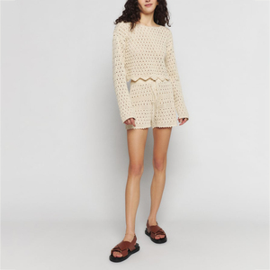 Maglione lavorato a maglia personalizzata <span class=keywords><strong>vestiti</strong></span> <span class=keywords><strong>estivi</strong></span> da donna due pezzi Set <span class=keywords><strong>di</strong></span> Shorts comodi maglia <span class=keywords><strong>di</strong></span> cotone uncinetto 2 pezzi maglione - Product Image 4