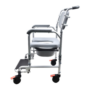 Portable <b>Commode</b> <b>Chair</b> With Wheels Grey Shower Seat For Elderly And Disabled Persons Bathroom Safety Equipment - Product Image 4