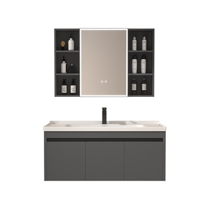 Moderno gabinete de baño inteligente suspendido con lavabo integrado de cerámica. - Product Image 5