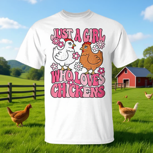 Camiseta Just A Girl Who Loves Chickens para mujer adulta, manga corta, cuello redondo, diseño bonito de animales de granja - Product Image 2
