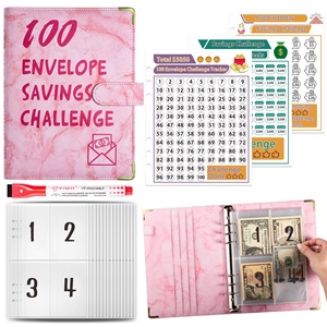 Enveloppes en cuir marbré <span class=keywords><strong>A5</strong></span> à spirale très vendues, couverture en cuir, défi d'économie d'argent, classeur budgétaire avec 100 enveloppes - Product Image 2