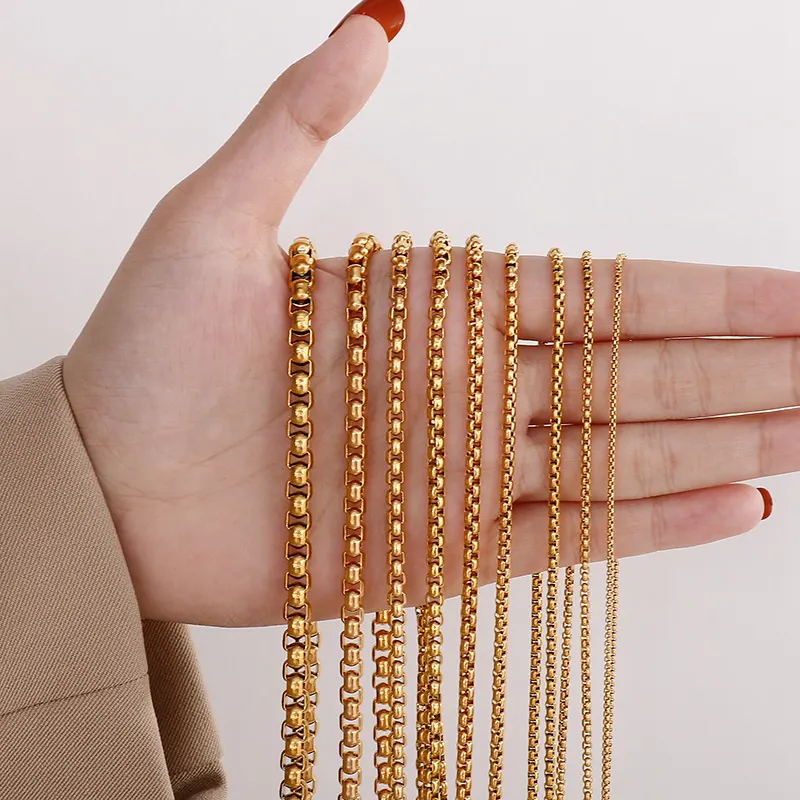 Bijoux simples collier pendentif chaîne personnalisé de concepteur en gros en acier inoxydable or carré chaînes à maillons rolo colliers pour hommes