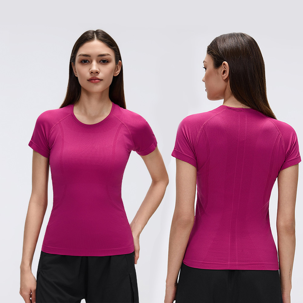 Roregal New Arrival Fashion Seamless 4-way Stretch Quick-drying Breathable Running Fitness Yoga T-shirt for Women