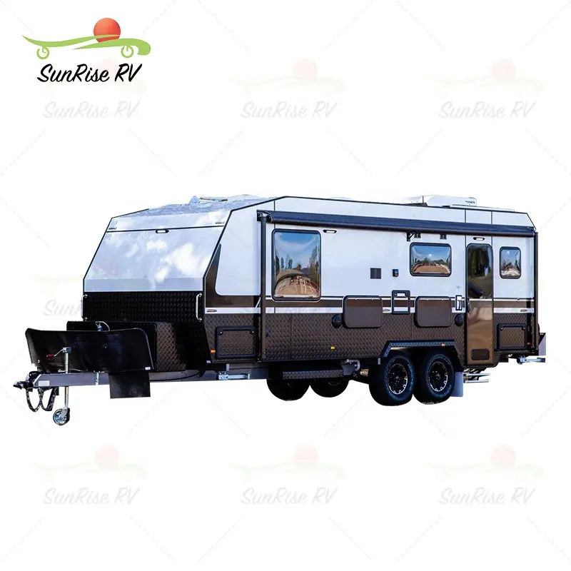 Sunrise RV toy hauler aluminum RV camper trailer caravan house travel camper 21ft off road trailer caravan family hybrid camper