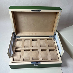 Luxury Green Wooden Rectangle <b>Watch</b> Storage Box 10 Slots Double-Layer Water Resistant Dustproof Protective Integrated Display - Product Image 1