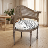 Fauteuil baril avec assise rembourrée et dossier en rotin canné, vente en gros, couleur personnalisée, OEM ODM, certifié FSC