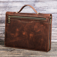 Porte-documents en cuir Crazy Horse avec logo personnalisé, pochette zippée avec poignée supérieure, style vintage pour homme