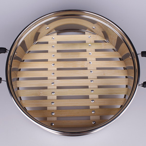Bamboo <b>Steamer</b> Basket 28cm-40cm Stainless Steel Handle Eco-Friendly <b>Steamers</b> Accessory - Product Image 1