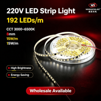 Lampu Strip LED 192leds Dual Color 2835 CCT 220V 1800K+6500k Laris Manis, Lampu Pita LED Plafon 8mm, Dapat Diatur Warna