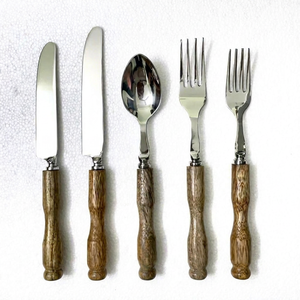 American Style Wooden Handle <b>Flatware</b> <b>Set</b> With Stainless Steel Knife Fork And Spoon High Mirror Polish Dishwasher Safe Cutlery - Product Image 1