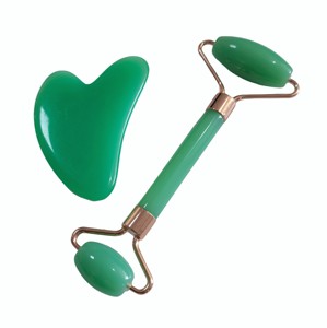 Popular Selling Green Resin Face Roller Anti Aging Face Gua Sha Jade Roller Set - Product Image 3