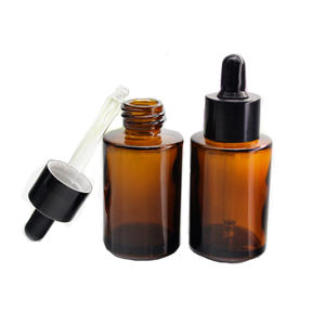 ขวดแก้วใส่น้ำมันหอมระเหยเซรั่มน้ำมันขวดหยดพร้อมกล่องขนาด15มล. 30มล. 50มล. 100มล. ไหล่แบนสีเหลืองอำพันสีเขียว - Product Image 1