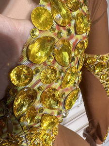 Nouvelles idées de produits 2024 strass brillants dorés sexy voir à travers les robes de soirée en maille marron robe de soirée robe élégante - Product Image 6