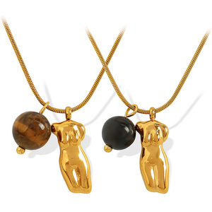 Collar con colgante de animales de estilo europeo, cadena de piedra Natural de acero inoxidable, joyería de fiesta para mujer XL169 - Product Image 5