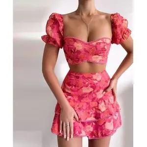Vente en gros de vêtements à la mode, robe décontractée d'été sexy pour femmes, manches longues, ligne a, jupe florale coréenne, robes pour femmes, 2022