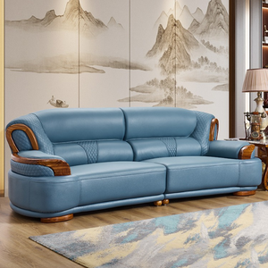 European Style L-Shaped Sectional <b>Sofa</b> with Genuine Leather and <b>Wood</b> <b>Frame</b> for Living Room - Product Image 2