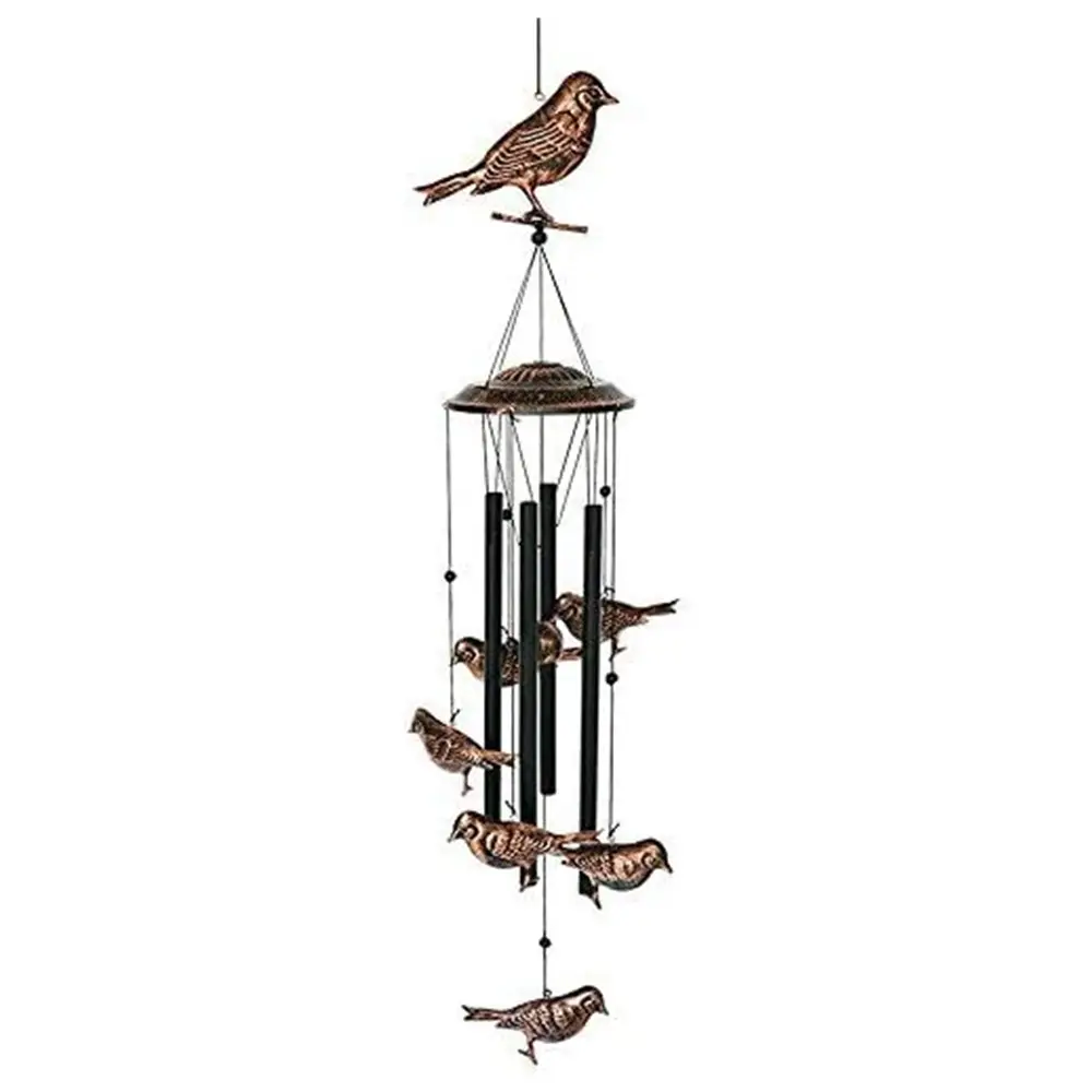Oniya 4 Hollow Metal Tubes Bird Wind Chime with Bells,S Hook for Indoor and Outdoor Decorations
