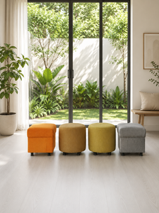 Sleek Modern Round Footstool Accent with Solid Wood Frame and Premium Fabric for Living Room <b>Sofa</b> <b>Set</b> - Product Image 1