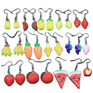 수지 귀여운 과일 귀걸이 딸기 파인애플 수박 키위 오렌지 오이 드래곤 바나나 과일 귀걸이 우아한 선물