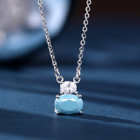 KAAN JEWELRY Luxus Silber Oval Türkis Anhänger Damen Halskette Design Einfach und dennoch exquisit Geeignet für viele Anlässe