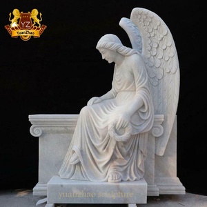 Đá cẩm thạch trắng tự nhiên khóc thiên thần bia mộ nghĩa trang bia mộ tượng đài điêu khắc thanh lịch - Product Image 6