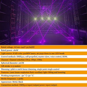 Bola <span class=keywords><strong>de</strong></span> Luz LED <span class=keywords><strong>de</strong></span> 180W a Todo Color con Elevación para Escenarios Dinámicos, Suspensión para Bodas, Iluminación para Bares con Láser - Product Image 2