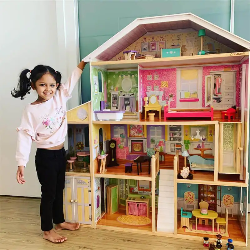 राजसी हवेली 34-टुकड़ा के साथ लकड़ी गुड़ियाघर सामान, काम लिफ्ट और गेराज 2022 उच्च गुणवत्ता योग्य गुड़िया घर