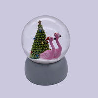 Boule à neige flamants roses pour enfants boule à neige en verre pailleté cadeau d'anniversaire 100MM boule à neige de Noël flamants roses