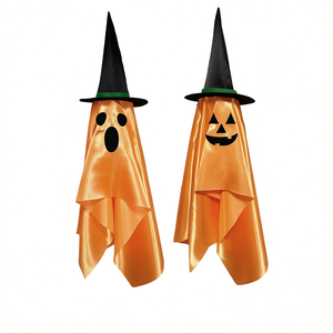 2 unidades de fantasmas colgantes naranjas con sombreros de bruja, decoraciones para fiestas de Halloween, para el alero del árbol del porche - Product Image 1