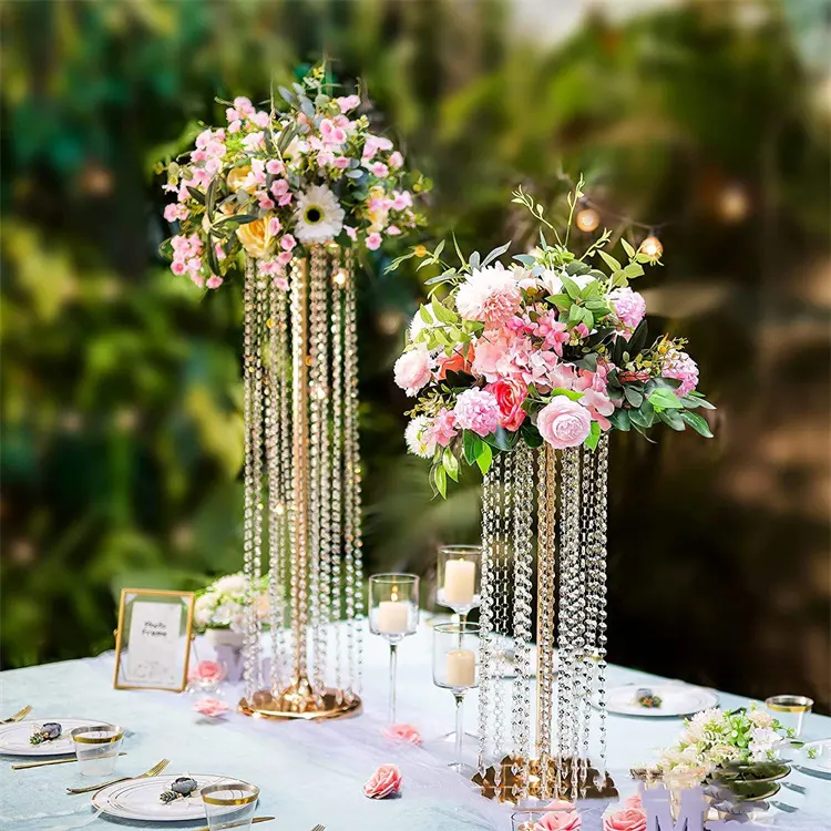 Accessoires de plomb de route Décorations de table de support de fleurs en cristal de mariage