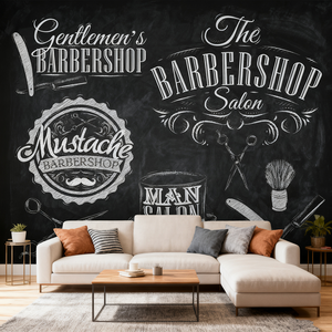 Mural <span class=keywords><strong>de</strong></span> Pared <span class=keywords><strong>de</strong></span> Barbería Moderna para <span class=keywords><strong>Caballeros</strong></span>, Hombre con Bigote, Herramientas <span class=keywords><strong>de</strong></span> Barbería, Papel Tapiz para el Hogar - Product Image 1