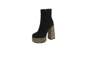 Bottines à plateforme pour femmes, bottines à talon épais <span class=keywords><strong>en</strong></span> faux daim avec talon imprimé crocodile pailleté, chaussures de soirée avec fermeture éclair latérale - Product Image 3