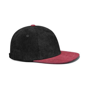 Sombrero Snapback de ala plana de 5 paneles de pana de dos colores Vintage personalizado 100% algodón Cierre trasero de cuero ajustable para deportes al aire libre - Product Image 2