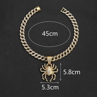 Nouveau style 2026 : Chaîne cubaine Iced Out avec pendentif grande araignée en alliage hip-hop et strass étincelants