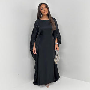 Robe Longue D'Été Élégante Col <span class=keywords><strong>V</strong></span> pour Femmes Musulmanes Afghanes Moyen-Orient Manches Longues Soie Brillante Satin Style Abaya Décontracté - Product Image 4