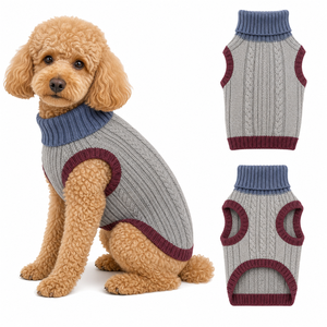 Contrast Color Cable Knit Sleeveless Dog Sweater dog outfitspet <b>clothes</b> oem pet <b>clothes</b> Blue Turtleneck Warm Stretch Knit Vest - Product Image 1