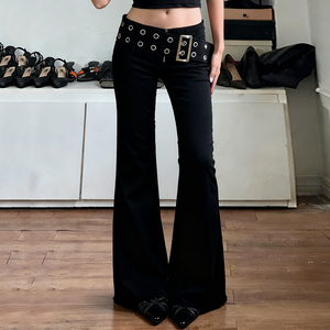 Pantalones Vaqueros de Tiro Bajo con Cintura Elástica y Detalles de Metal para Mujer, Estilo Oscuro, Ajustados, Casuales, para Chicas Modernas - Product Image 6