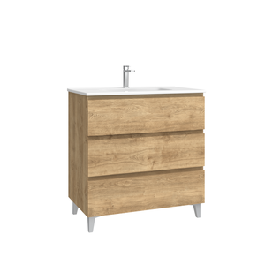 Meuble de salle de bain au design moderne Easy Clean PARIS en chêne naturel 80 cm contemporain 3 tiroirs + vasque en céramique - Product Image 1